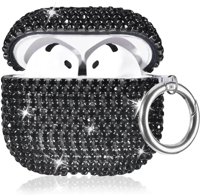 Main image of Bling Case Compatible with AirPods 4th Generation (2024), Sparkling Diamond Case for AirPods 4 Case Bling Rhinestones for Women, Shockproof Protective Cute Cover with Keychain (Black)