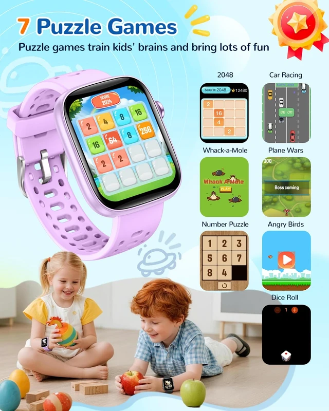 Alt view image 6 of 7 - Smart Watch for Kids No Phone Need, Fitness Tracker Watch Puzzle Game 2Band Pedometer, Heart Rate, Sleep Monitor, 100+sprots modes IP68 Waterproof,Alarm Clock Gift for Boys Girls 5-16
