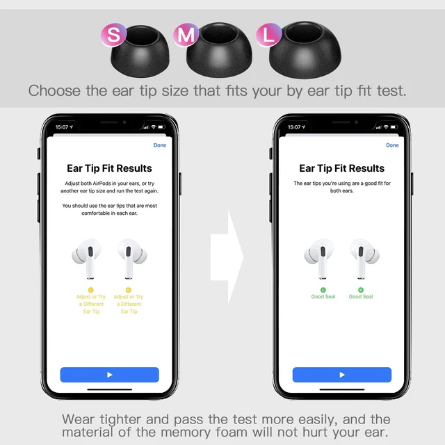 Alt view image 2 of 6 - 3 Pairs Replacement Ear Tips Compatible with Apple AirPods Pro & Pro 2nd (2022), Memory Foam Reducing Noise in-Ear Eartips Accessories (Fit in The Charging Case) (S/M/L, Black)