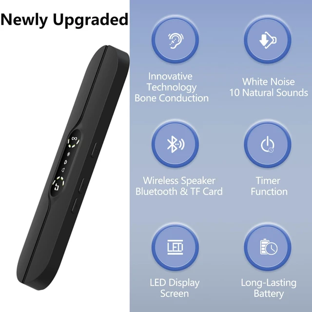 Alt view image 5 of 7 - Under Pillow Speaker Bone Conduction Wireless with LED Display Timer Bluetooth Stereo Music Portable Sleep Sound Bar Sleep Speaker White Noise for Side Sleepers Supports TF Card (White)
