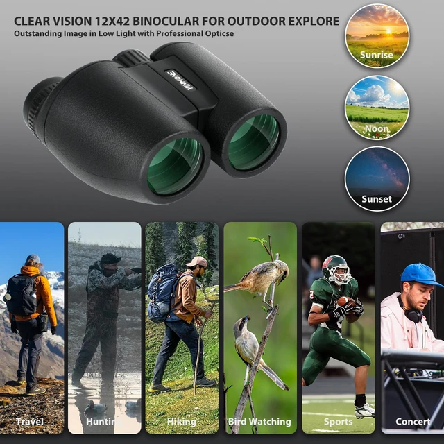 Alt view image 2 of 7 - 12X30 Compact Binoculars for Adults Kids Bird Watching Small Lightweight HD Portable Mini Binocular with Phone Adapter BAK4 FMC Lens for Travel Wildlife Safari Sports Concerts Gift for Men Women Kids