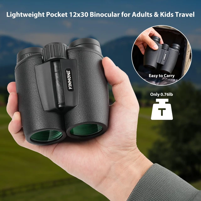Alt view image 3 of 7 - 12X30 Compact Binoculars for Adults Kids Bird Watching Small Lightweight HD Portable Mini Binocular with Phone Adapter BAK4 FMC Lens for Travel Wildlife Safari Sports Concerts Gift for Men Women Kids