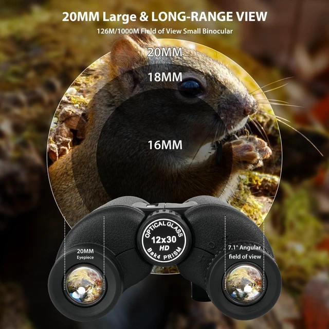 Alt view image 4 of 7 - 12X30 Compact Binoculars for Adults Kids Bird Watching Small Lightweight HD Portable Mini Binocular with Phone Adapter BAK4 FMC Lens for Travel Wildlife Safari Sports Concerts Gift for Men Women Kids