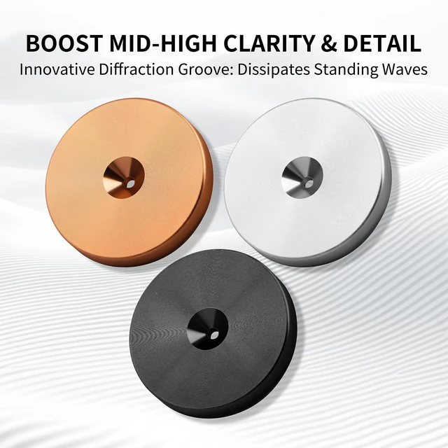 Alt view image 4 of 7 - HiFi Audio Isolation Feet 4-Pack Silver 23x20mm Aluminum Alloy & Gold-plated Copper, Turntable Isolation Pads with Adhesives for Speakers, Subwoofers, Amplifier, Audio