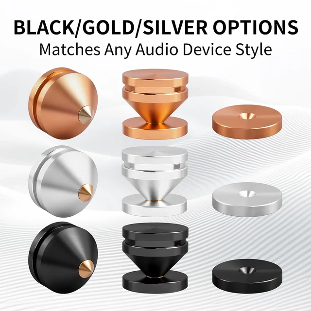 Alt view image 5 of 7 - HiFi Audio Isolation Feet 4-Pack Silver 23x20mm Aluminum Alloy & Gold-plated Copper, Turntable Isolation Pads with Adhesives for Speakers, Subwoofers, Amplifier, Audio