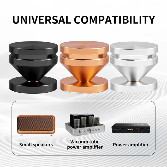 Alt view image 7 of 7 - HiFi Audio Isolation Feet 4-Pack Silver 23x20mm Aluminum Alloy & Gold-plated Copper, Turntable Isolation Pads with Adhesives for Speakers, Subwoofers, Amplifier, Audio