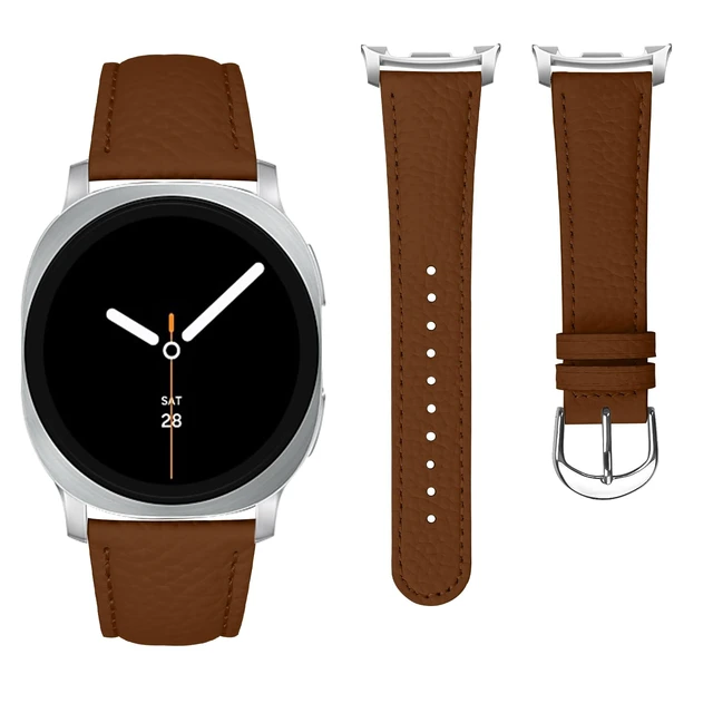 Alt view image 2 of 6 - Leather Bands Compatible with Samsung Galaxy Watch 9/8 40mm 44mm/8 Classic 46mm Genuine Leather Wristband Replacement Strap for Galaxy Watch 8 Classic Smartwatch