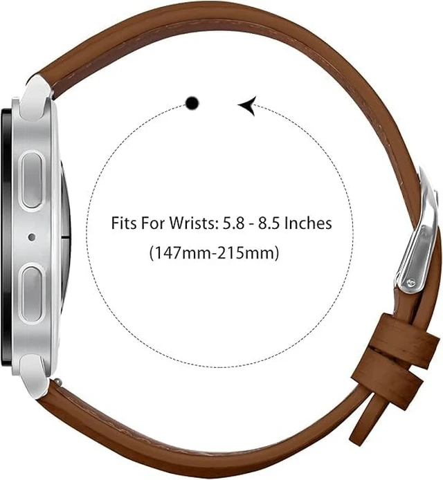 Alt view image 4 of 6 - Leather Bands Compatible with Samsung Galaxy Watch 9/8 40mm 44mm/8 Classic 46mm Genuine Leather Wristband Replacement Strap for Galaxy Watch 8 Classic Smartwatch