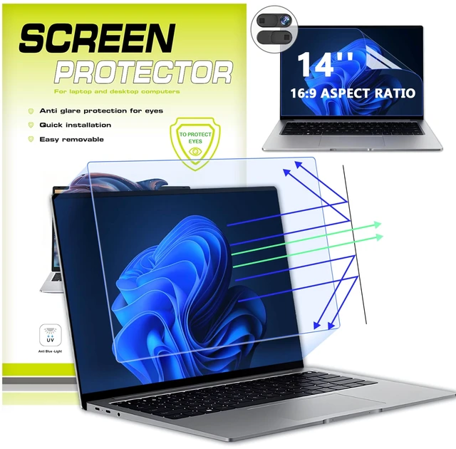 Main image of 2 Pack14 Inch Anti Blue Light Screen Protector with Camera Cover Compatible with HP Pavilion/HP Chromebook/HP Stream /HP ProBook//Dell/Acer/Asus/Samsung/Lenovo/Toshiba/Sony/MSI/LG/Razer Blade
