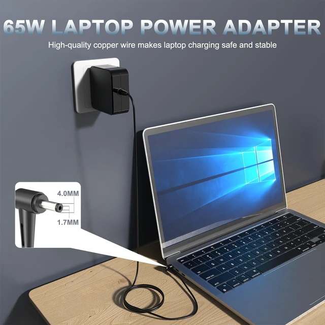 Alt view image 2 of 7 - 65W Charger for Lenovo Ideapad 3, 1, 5, Flex 5 4 6 14, Yoga 710 Round Tip Replacement for Lenovo 20V 3.25A 65W with 4.0mm/1.7mm for Ideapad 310, 320-15ABR, Flex 4, Flex 5, 300 Series