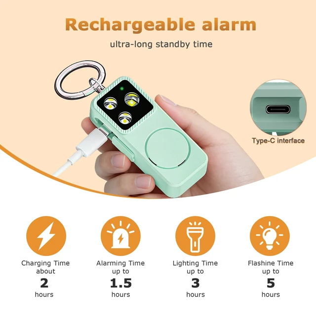Alt view image 3 of 7 - Personal Safety Alarm for Women, Rechargeable 150dB Keychain Alarm with Strobe Light and Pull Pin, Emergency Alarm for College Students, Travel, Walking, Campus Safety and Gift Giving