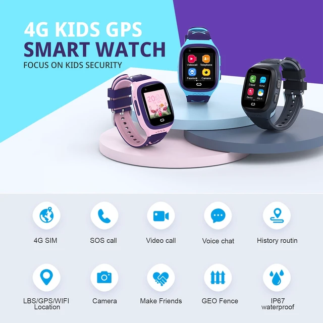 Alt view image 2 of 7 - 4G Kids Smart Watch with GPS Tracker Video Voice Calling SOS Call (Blue) Smartwatch Age 5-12 Wallpaper Store School Model Camera Video Pedometer Games Alarm Clock Stopwatch for Kids
