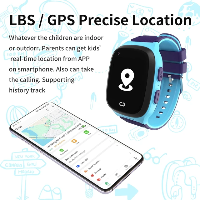 Alt view image 3 of 7 - 4G Kids Smart Watch with GPS Tracker Video Voice Calling SOS Call (Blue) Smartwatch Age 5-12 Wallpaper Store School Model Camera Video Pedometer Games Alarm Clock Stopwatch for Kids