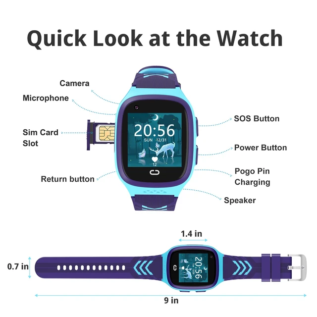 Alt view image 7 of 7 - 4G Kids Smart Watch with GPS Tracker Video Voice Calling SOS Call (Blue) Smartwatch Age 5-12 Wallpaper Store School Model Camera Video Pedometer Games Alarm Clock Stopwatch for Kids