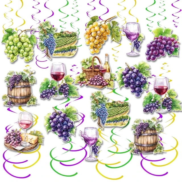 Main image of 30PCS Wine and Grapes Hanging Swirl Decorations Rustic Red Wine Tasting Party Decorations Purple Grapes Ceiling Streamers Wines Theme Decor for Birthday Bridal Shower Wedding Vineyard Decorations