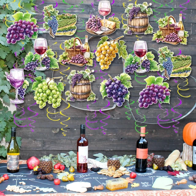 Alt view image 3 of 7 - 30PCS Wine and Grapes Hanging Swirl Decorations Rustic Red Wine Tasting Party Decorations Purple Grapes Ceiling Streamers Wines Theme Decor for Birthday Bridal Shower Wedding Vineyard Decorations