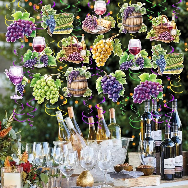 Alt view image 4 of 7 - 30PCS Wine and Grapes Hanging Swirl Decorations Rustic Red Wine Tasting Party Decorations Purple Grapes Ceiling Streamers Wines Theme Decor for Birthday Bridal Shower Wedding Vineyard Decorations