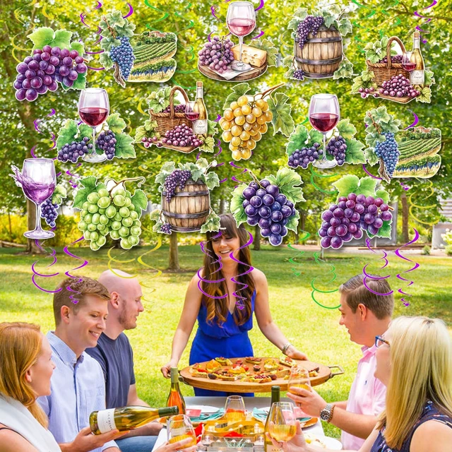 Alt view image 5 of 7 - 30PCS Wine and Grapes Hanging Swirl Decorations Rustic Red Wine Tasting Party Decorations Purple Grapes Ceiling Streamers Wines Theme Decor for Birthday Bridal Shower Wedding Vineyard Decorations
