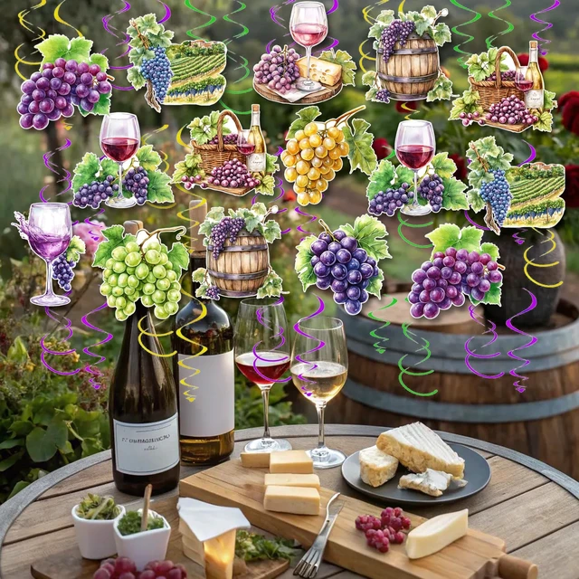 Alt view image 7 of 7 - 30PCS Wine and Grapes Hanging Swirl Decorations Rustic Red Wine Tasting Party Decorations Purple Grapes Ceiling Streamers Wines Theme Decor for Birthday Bridal Shower Wedding Vineyard Decorations