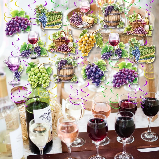 Alt view image 6 of 7 - 30PCS Wine and Grapes Hanging Swirl Decorations Rustic Red Wine Tasting Party Decorations Purple Grapes Ceiling Streamers Wines Theme Decor for Birthday Bridal Shower Wedding Vineyard Decorations