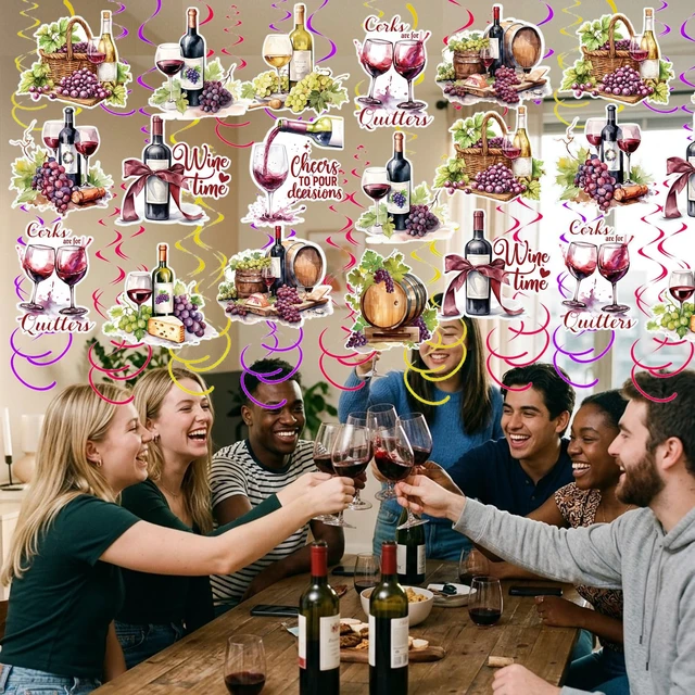 Alt view image 4 of 7 - 30PCS Wine and Grapes Hanging Swirl Decorations Rustic Red Wine Tasting Party Decorations Wines Theme Ceiling Streamer Decor for Birthday Bridal Shower Wedding Vineyard Decorations (Wine)