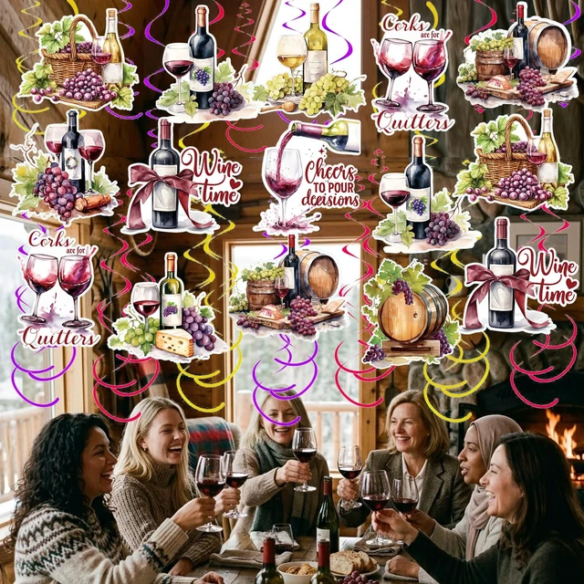 Alt view image 5 of 7 - 30PCS Wine and Grapes Hanging Swirl Decorations Rustic Red Wine Tasting Party Decorations Wines Theme Ceiling Streamer Decor for Birthday Bridal Shower Wedding Vineyard Decorations (Wine)
