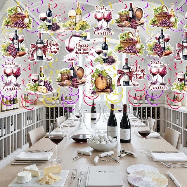 Alt view image 6 of 7 - 30PCS Wine and Grapes Hanging Swirl Decorations Rustic Red Wine Tasting Party Decorations Wines Theme Ceiling Streamer Decor for Birthday Bridal Shower Wedding Vineyard Decorations (Wine)