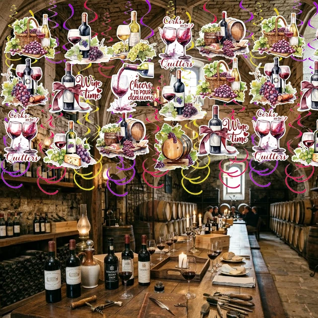 Alt view image 7 of 7 - 30PCS Wine and Grapes Hanging Swirl Decorations Rustic Red Wine Tasting Party Decorations Wines Theme Ceiling Streamer Decor for Birthday Bridal Shower Wedding Vineyard Decorations (Wine)