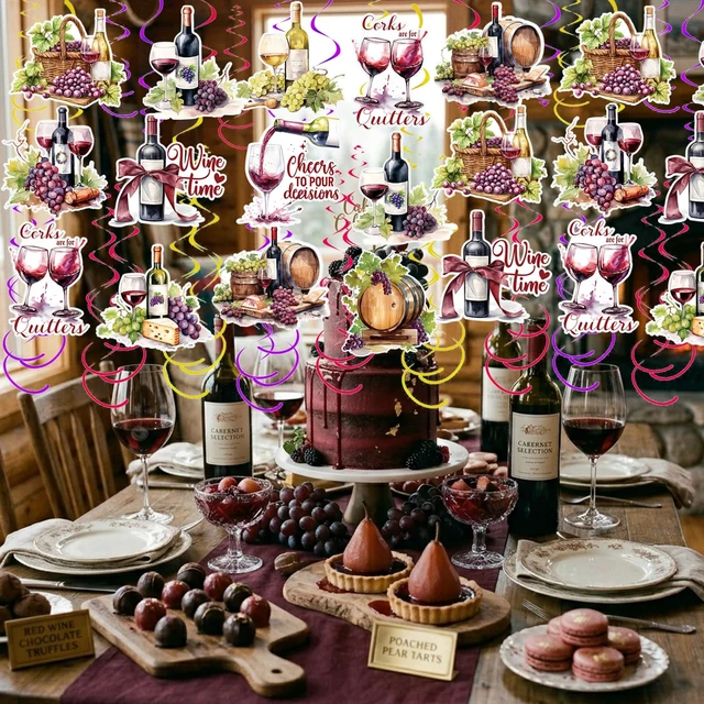 Alt view image 3 of 7 - 30PCS Wine and Grapes Hanging Swirl Decorations Rustic Red Wine Tasting Party Decorations Wines Theme Ceiling Streamer Decor for Birthday Bridal Shower Wedding Vineyard Decorations (Wine)