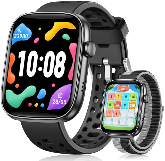 Main image of Smart Watch for Kids No Phone Need, Fitness Tracker Watch Puzzle Game 2Band Pedometer, Heart Rate, Sleep Monitor, 100+sprots modes IP68 Waterproof,Alarm Clock Gift for Boys Girls 5-16