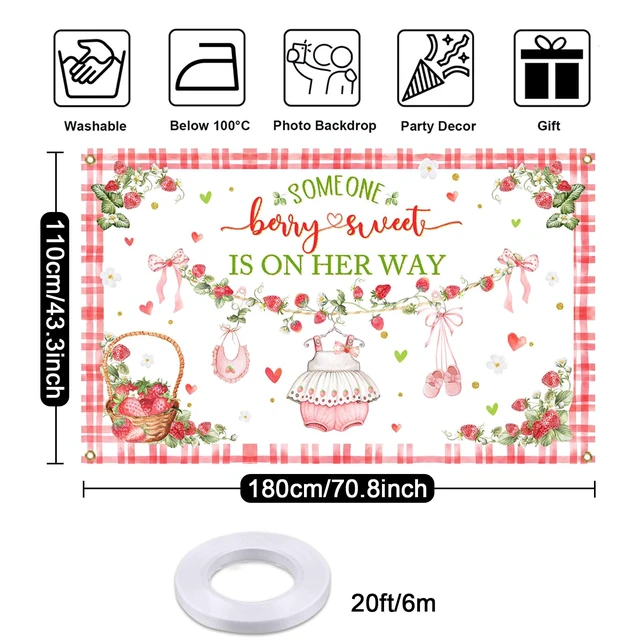 Alt view image 5 of 6 - Berry Sweet Baby Shower Backdrop Decorations Banner for Strawberry Theme Berry Girl Sweet Baby is on The Way Backdrop Pink Strawberry Girl Baby Shower Decorations Photo Booth Props