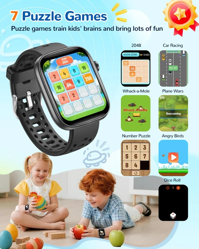 Alt view image 6 of 7 - Smart Watch for Kids No Phone Need, Fitness Tracker Watch Puzzle Game 2Band Pedometer, Heart Rate, Sleep Monitor, 100+sprots modes IP68 Waterproof,Alarm Clock Gift for Boys Girls 5-16