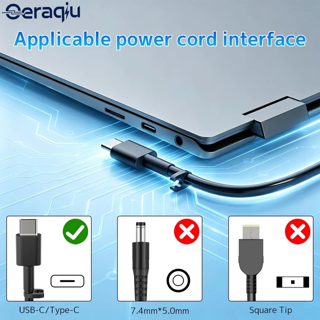 Alt view image 3 of 7 - 65W Laptop Charger Fit for Dell Chromebook 13 Latitude 3400 7430 XPS 13 Pro Inspiron 7490 XPS 12 13 AC Chromebook 13 Adapter 65W/45W PD Fast Charging Wide Compatibility Smart Temperature Control