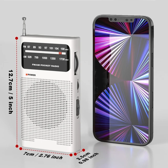 Alt view image 2 of 7 - Portable Radio AM FM, Battery Operated Radio for Gift, Elder-White Transistor Radio with Best Reception, Loud Speaker & Earphone Jack, 2AA Battery Powered Small Radios for Indoor Outdoor