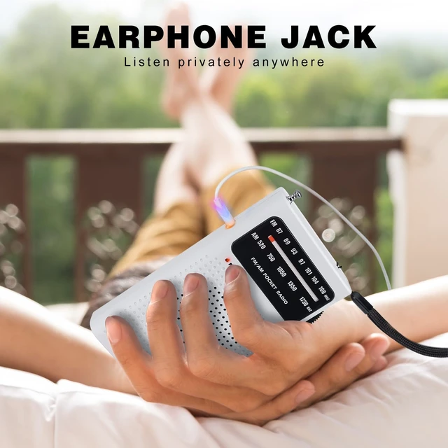 Alt view image 3 of 7 - Portable Radio AM FM, Battery Operated Radio for Gift, Elder-White Transistor Radio with Best Reception, Loud Speaker & Earphone Jack, 2AA Battery Powered Small Radios for Indoor Outdoor