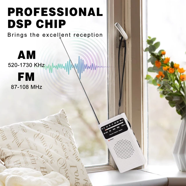 Alt view image 4 of 7 - Portable Radio AM FM, Battery Operated Radio for Gift, Elder-White Transistor Radio with Best Reception, Loud Speaker & Earphone Jack, 2AA Battery Powered Small Radios for Indoor Outdoor