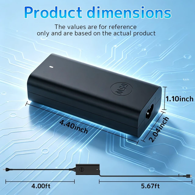 Alt view image 5 of 7 - 65W Laptop Charger Fit for Dell Chromebook 13 Latitude 3400 7430 XPS 13 Pro Inspiron 7490 XPS 12 13 AC Chromebook 13 Adapter 65W/45W PD Fast Charging Wide Compatibility Smart Temperature Control