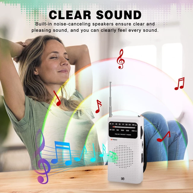 Alt view image 5 of 7 - Portable Radio AM FM, Battery Operated Radio for Gift, Elder-White Transistor Radio with Best Reception, Loud Speaker & Earphone Jack, 2AA Battery Powered Small Radios for Indoor Outdoor