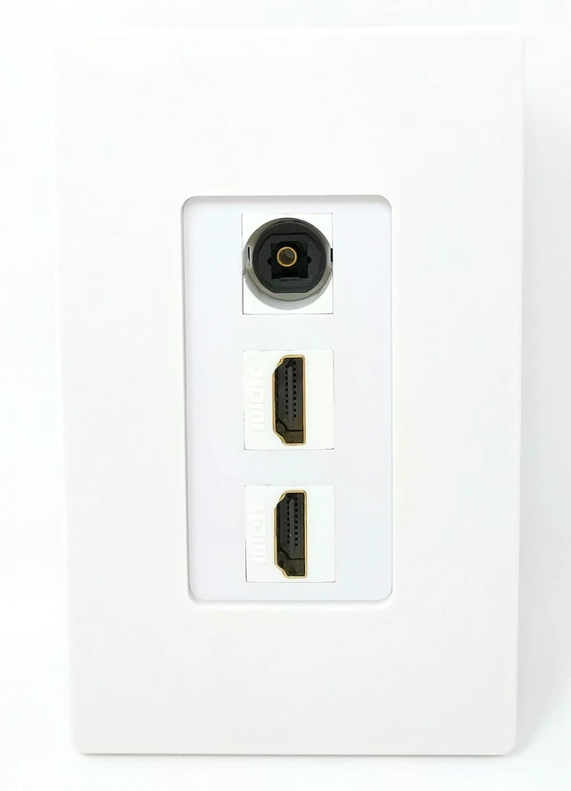 Main image of 2 Port HDMI 1 Toslink Screwless Decorative Wall Plate - White