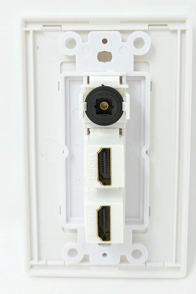 Alt view image 2 of 3 - 2 Port HDMI 1 Toslink Screwless Decorative Wall Plate - White