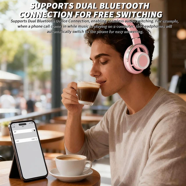 Alt view image 6 of 7 - Open-Ear Headphones, 20+ Hour Playtime, Immersive Sound, Wireless Bluetooth Headphones for School, Work, Travel&Daily Use,Pink