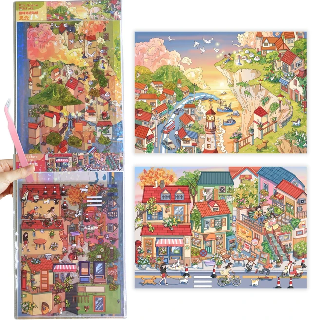 Main image of 2 Sets DIY 3D Diorama Scene Stickers for Adults, Miniature Sticker Therapy Hand-painted 3D diorama scene stickers, DIY miniature landscape kit, craft gift, sticker therapy, Memories and Yearnings