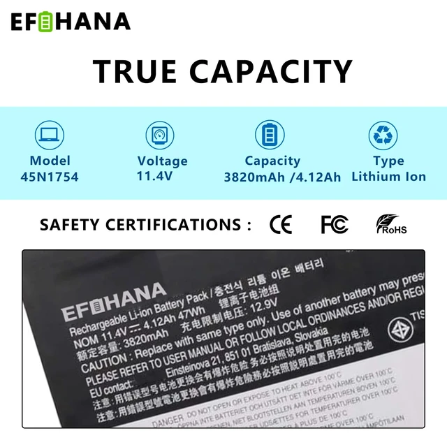 Alt view image 2 of 6 - 45N1754 45N1755 Laptop Battery Replacement for Lenovo ThinkPad E450 E450C E455 E460 E465 E475 E470 E460C Series Notebook 45N1752 45N1753 45N1756 45N1757 11.4V 47Wh 4120mAh 6-Cells