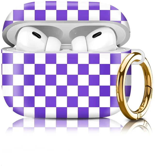 Main image of Compatiable for AirPod Pro 2nd/1st Generation Case,Lightweight & Durable Resistant Hard Case with Keychain,Stylish Design AirPod Case Cover for Women(Purple Checker)