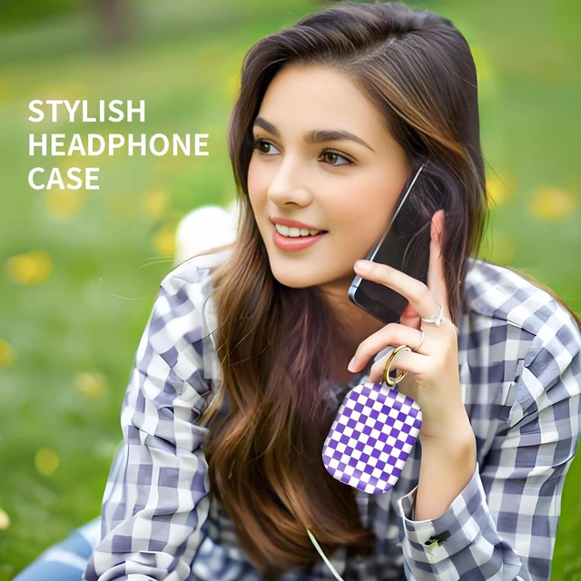 Alt view image 2 of 6 - Compatiable for AirPod Pro 2nd/1st Generation Case,Lightweight & Durable Resistant Hard Case with Keychain,Stylish Design AirPod Case Cover for Women(Purple Checker)