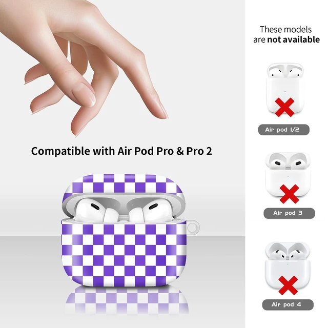 Alt view image 6 of 6 - Compatiable for AirPod Pro 2nd/1st Generation Case,Lightweight & Durable Resistant Hard Case with Keychain,Stylish Design AirPod Case Cover for Women(Purple Checker)