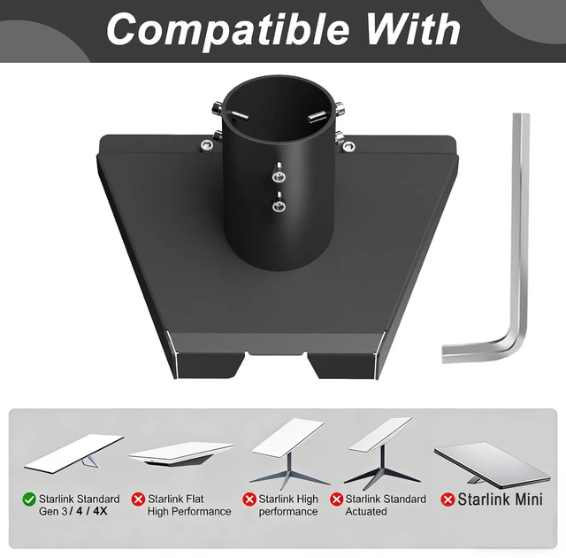Alt view image 2 of 7 - Starlink Pipe Adapter for Standard 4 4X Gen 3 Pole Diameter 0.95 to 2.05 Metal, 360° Rotation Adjustable, V3/V4 Standard Dish Pole Mount Adapter for Wall/Roof/RV Installation, Weather-Resistant