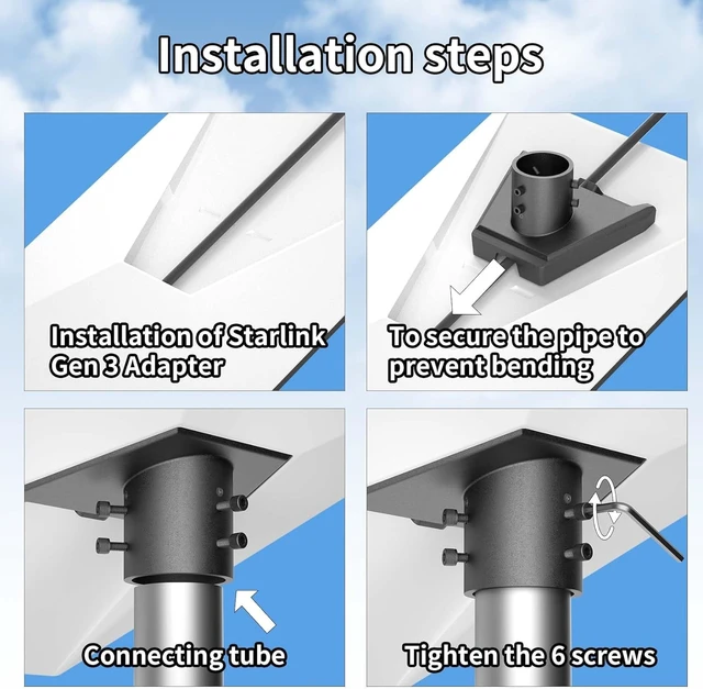 Alt view image 6 of 7 - Starlink Pipe Adapter for Standard 4 4X Gen 3 Pole Diameter 0.95 to 2.05 Metal, 360° Rotation Adjustable, V3/V4 Standard Dish Pole Mount Adapter for Wall/Roof/RV Installation, Weather-Resistant