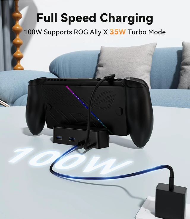 Alt view image 3 of 7 - Charging Stand for ROG Xbox Ally X/ROG Xbox Ally, Portable TV Dock Station Replacement with 2 USB-A Port/100W USB-C Port for ROG Xbox Ally X
