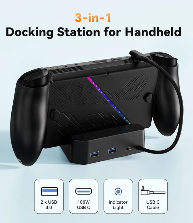 Alt view image 4 of 7 - Charging Stand for ROG Xbox Ally X/ROG Xbox Ally, Portable TV Dock Station Replacement with 2 USB-A Port/100W USB-C Port for ROG Xbox Ally X